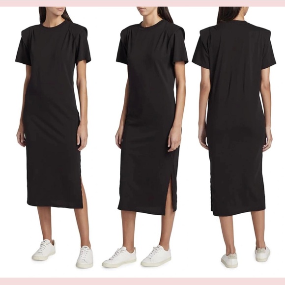 NEW $238‎ FRAME [ XXS ] Padded Shoulder Cotton Dress In Noir Black - Picture 1 of 16